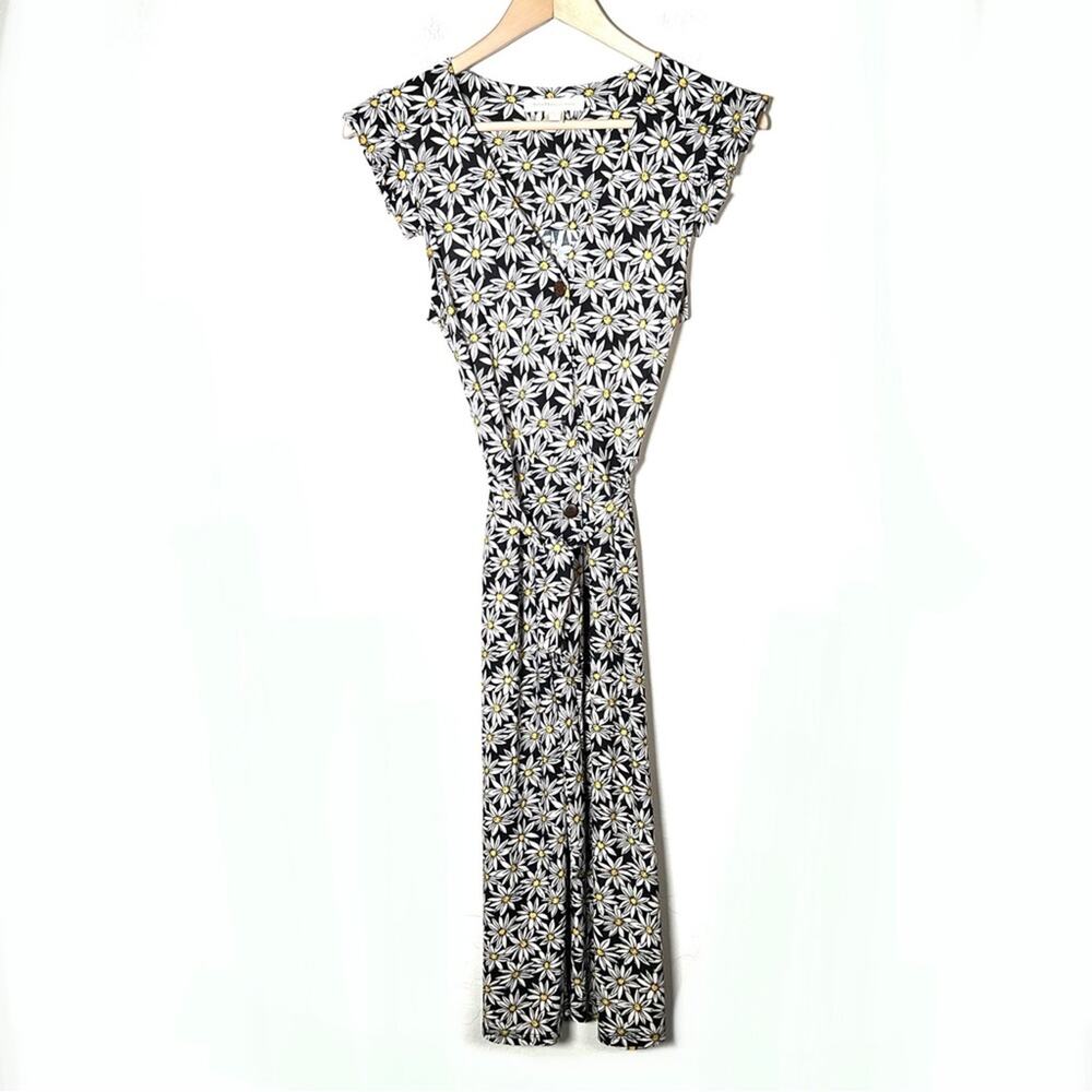 Monteau black yellow white floral A line dress size small S B113